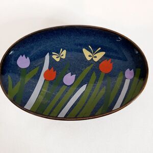 Beautiful Vintage Otagiri Japan Blue Ceramic Tulip Butterfly Pedestal Soap Dish